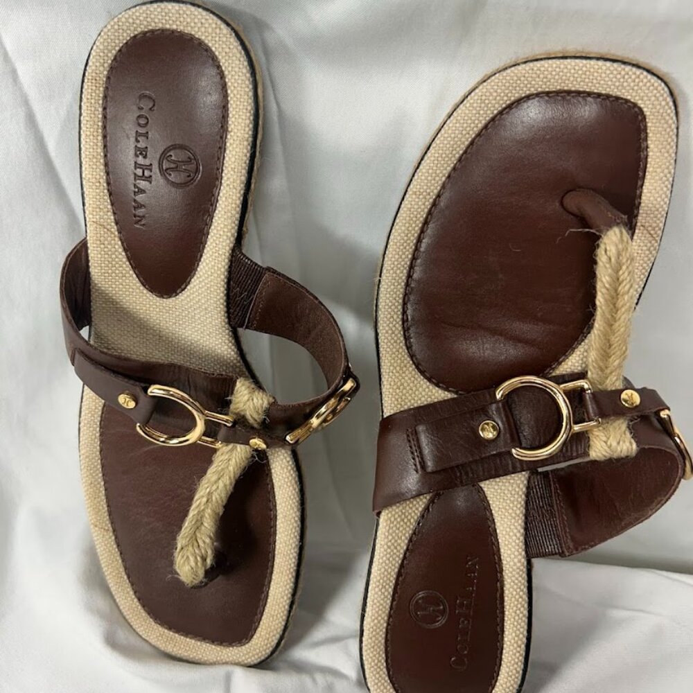 Cole Haan Leather Thong Sandals Vacation Sz 6.5 Resort Beach Summer Casual Coast